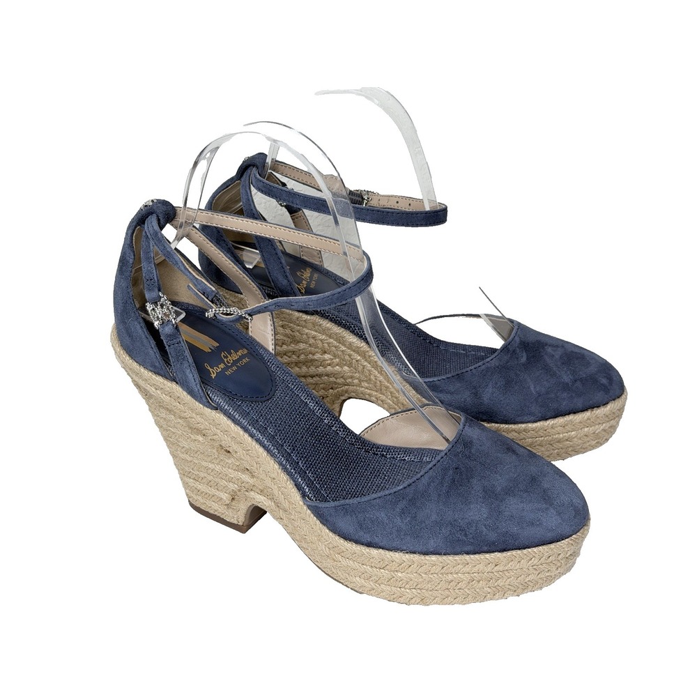 Sam Edelman Espadrille Wedge Sandals Womens Size‎ 7.5 Blue Suede Ankle Strappy